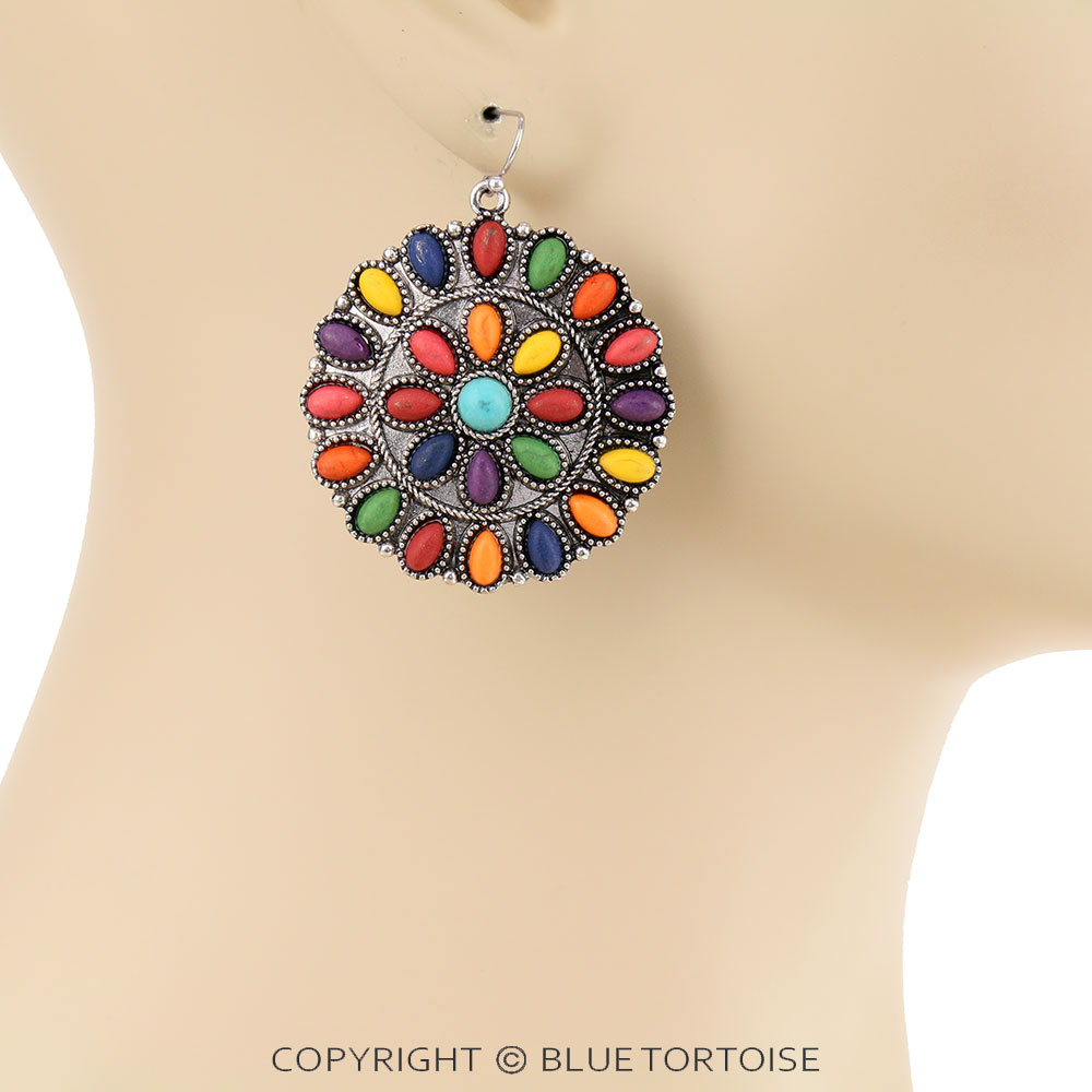 Western Concho Stone Dangle Earrings - Image 2