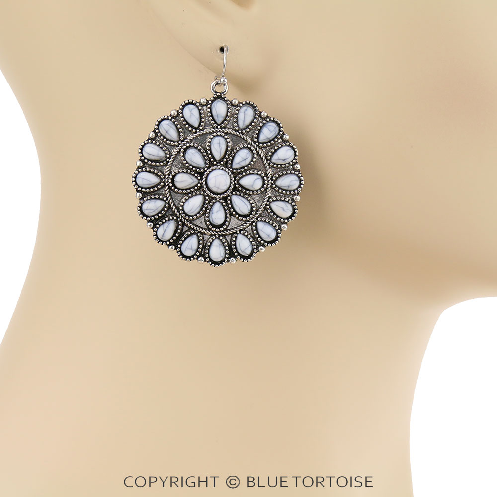 Western Concho Stone Dangle Earrings - Image 2