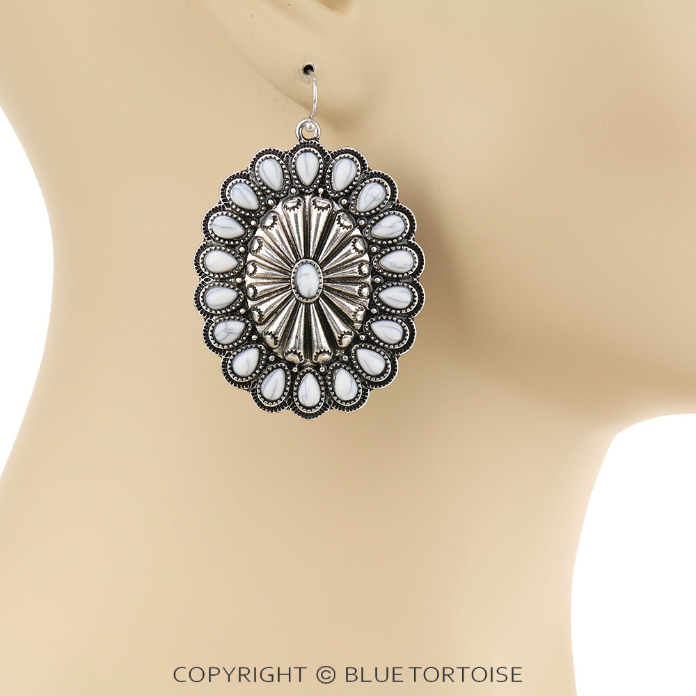 Western Concho Stone Dangle Earrings - Image 2
