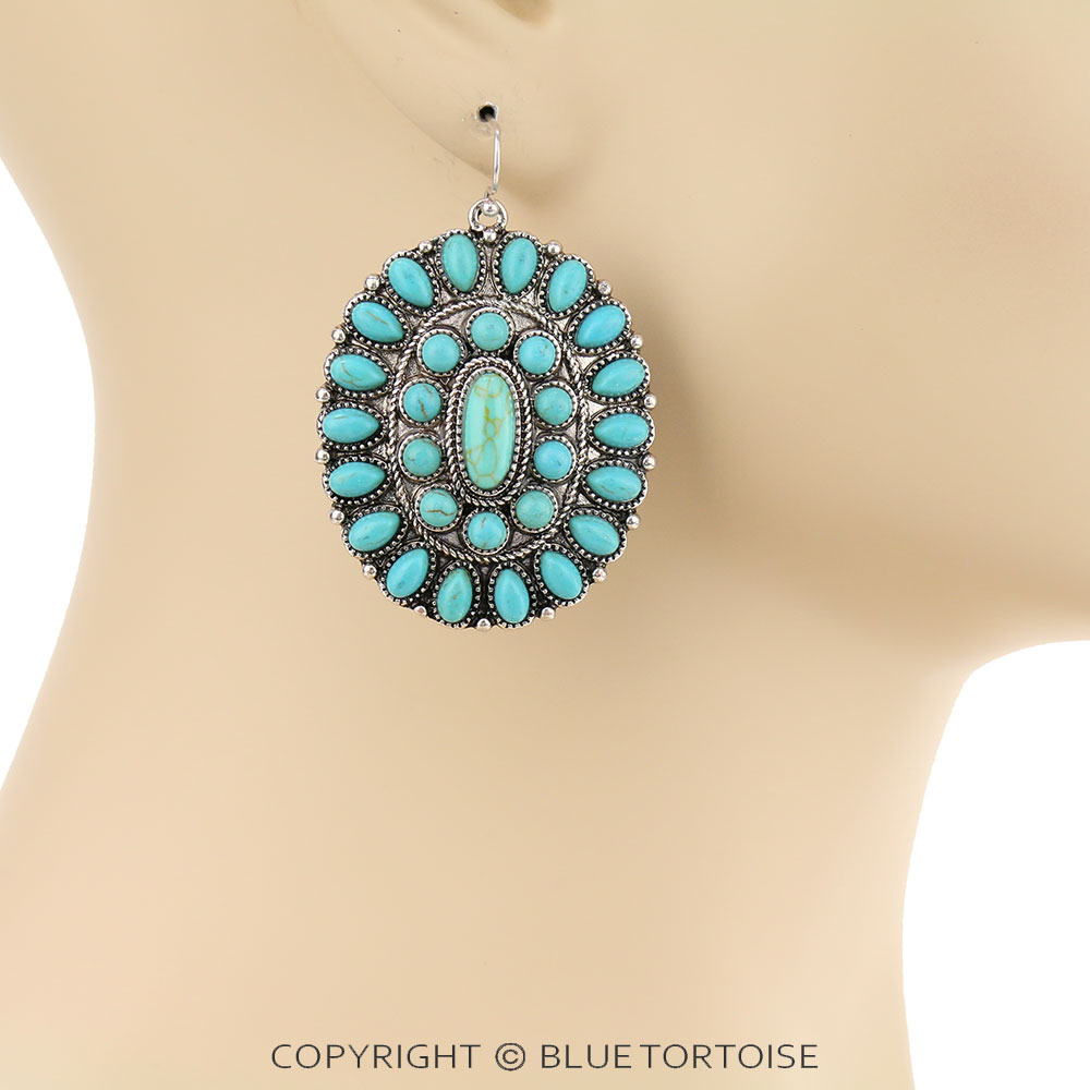 Western Concho Stone Dangle Earrings - Image 2