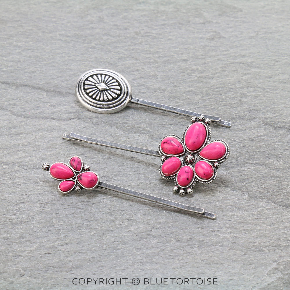 3 Pcs Western Concho Stone Hairpin