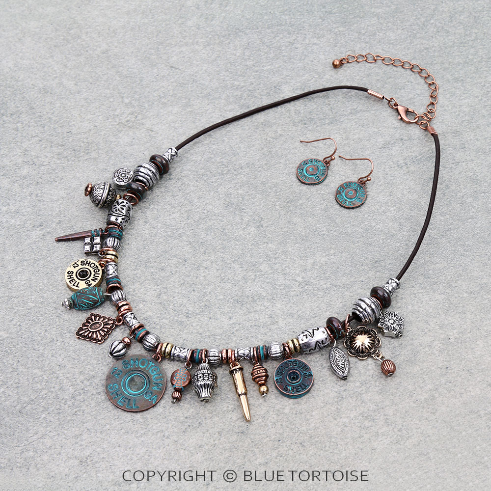 Western Shotgun Shell Multi Charm Necklace Set
