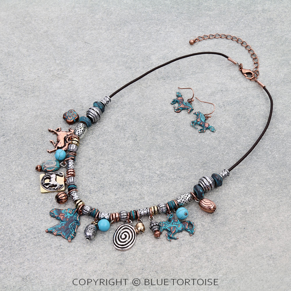 Western Horse Multi Charm Necklace Set