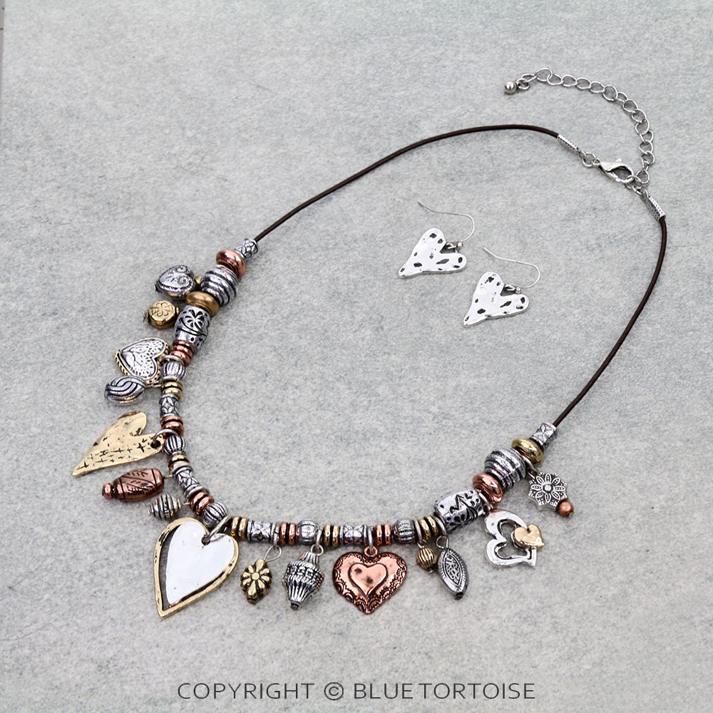 Western Heart Multi Charm Necklace Set