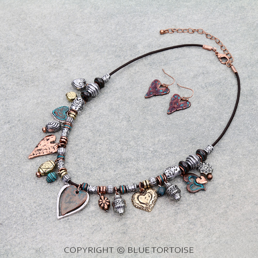 Western Heart Multi Charm Necklace Set