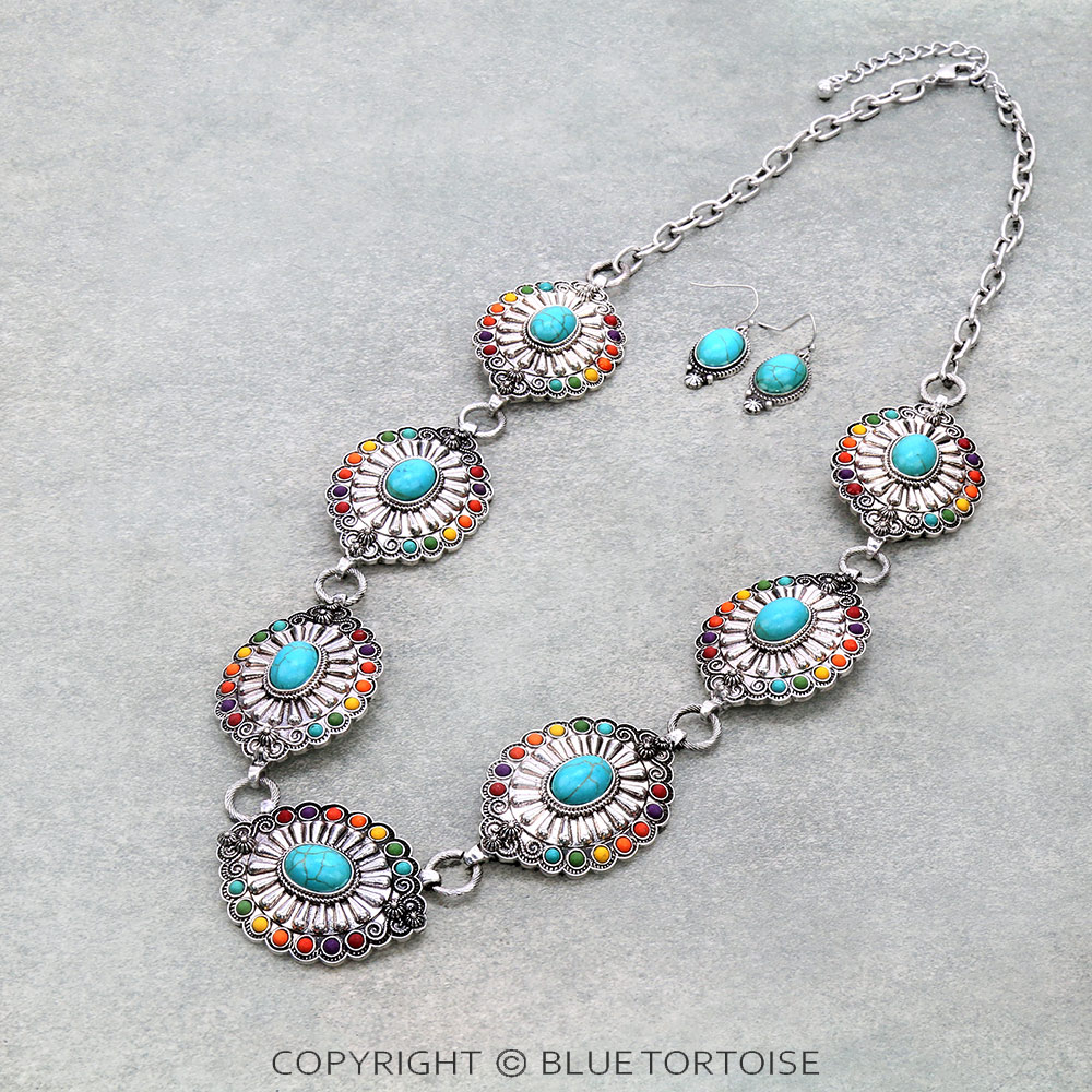 Western Concho Statement Necklace Set