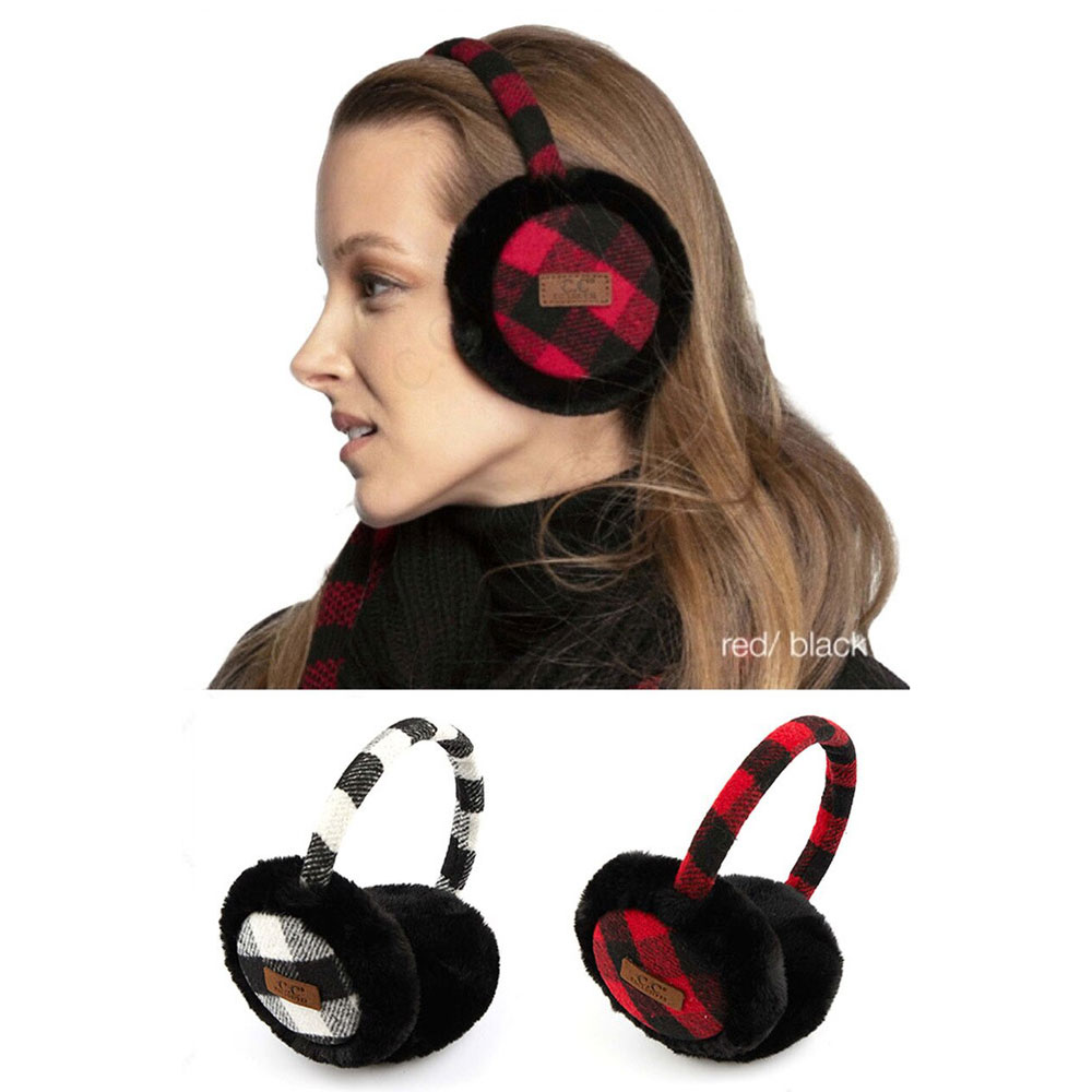 C.C Plaid Pattern Earmuffs with Black Trim - Image 2