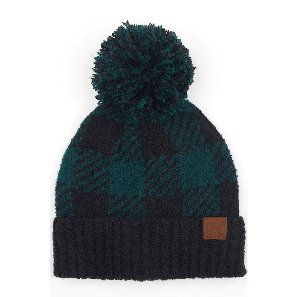 C.C Buffalo Check Jacquard Knit Hat with Knit Pom