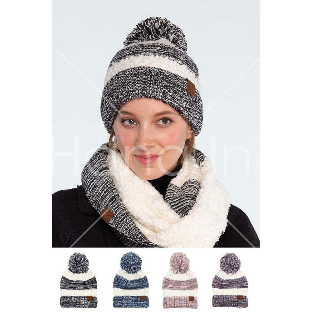 C.C Popcorn Yarn and Heather Color Yarn Hat with Yarn Pom - Image 2