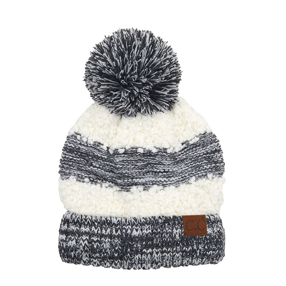 C.C Popcorn Yarn and Heather Color Yarn Hat with Yarn Pom
