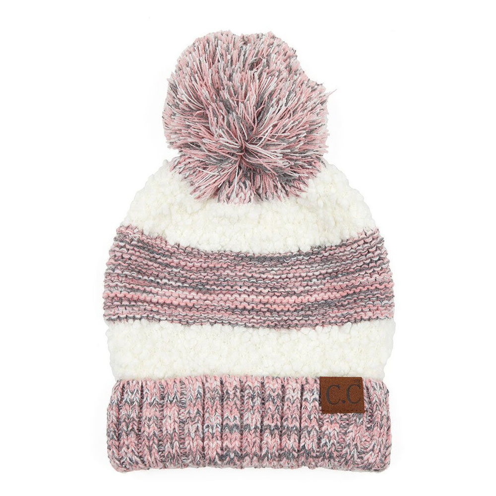C.C Popcorn Yarn and Heather Color Yarn Hat with Yarn Pom