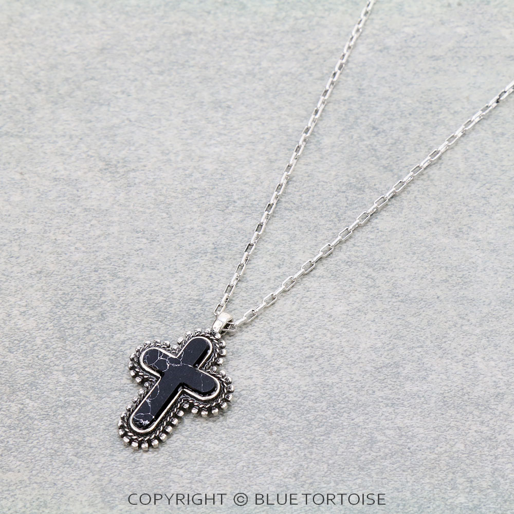 Western Hand Craft Stone Cross Necklace