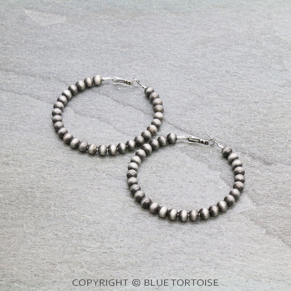 Navajo Style Pearl 50mm Hoop Earrings