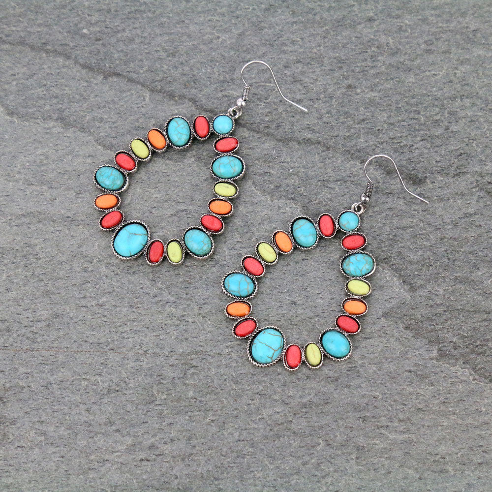 Teardrop with Semi Stone Dangle Earrings