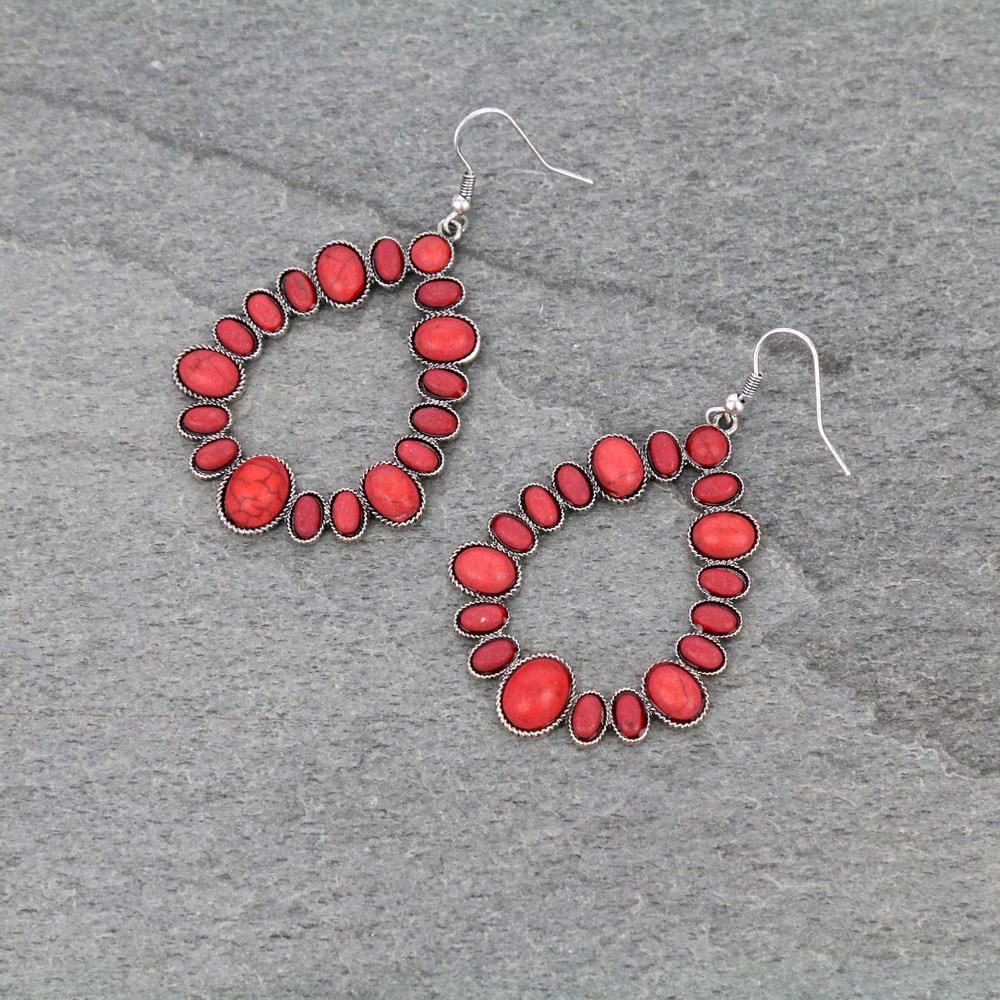 Teardrop with Semi Stone Dangle Earrings