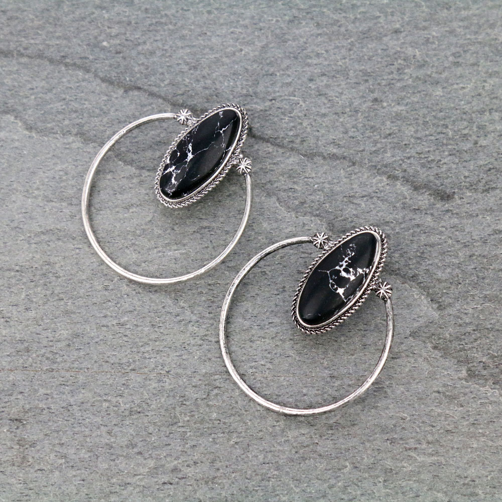 Stone Circle Stud Earrings