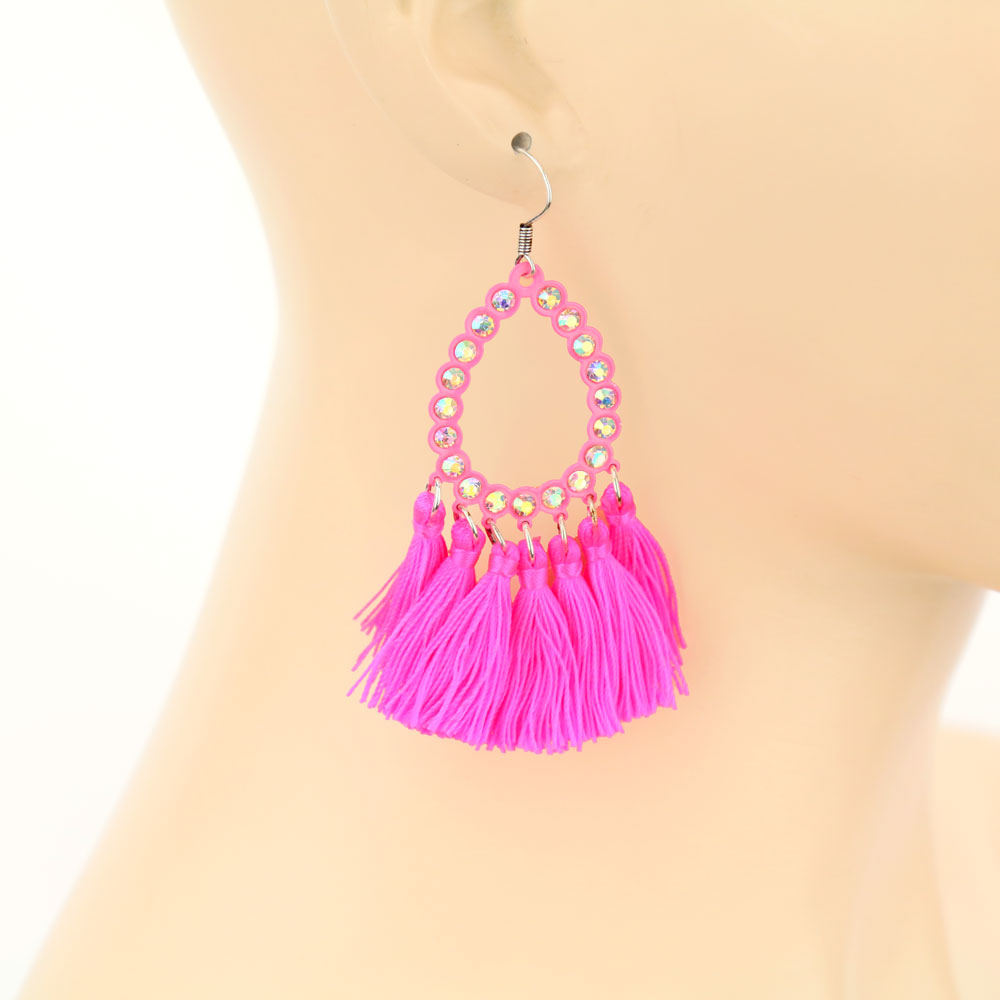 Tear Drop with Tassel Fish Hook Earrings - Image 2