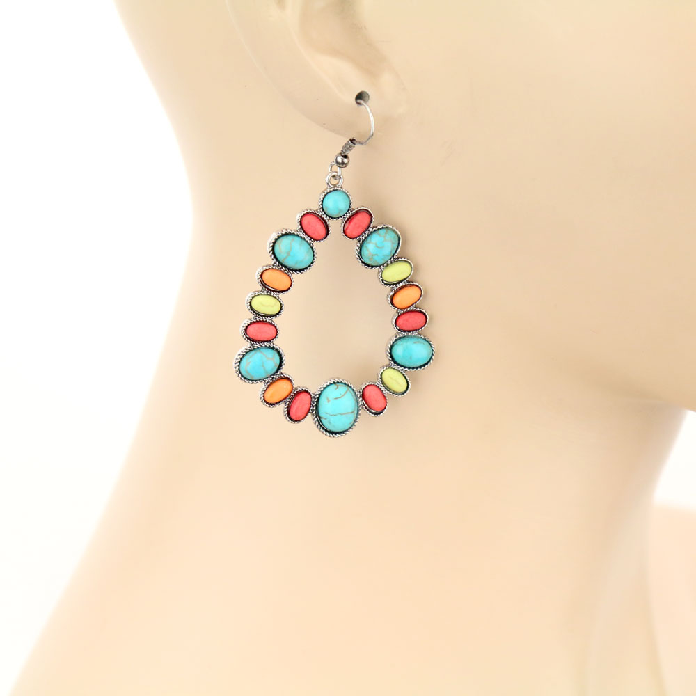 Teardrop with Semi Stone Dangle Earrings - Image 2