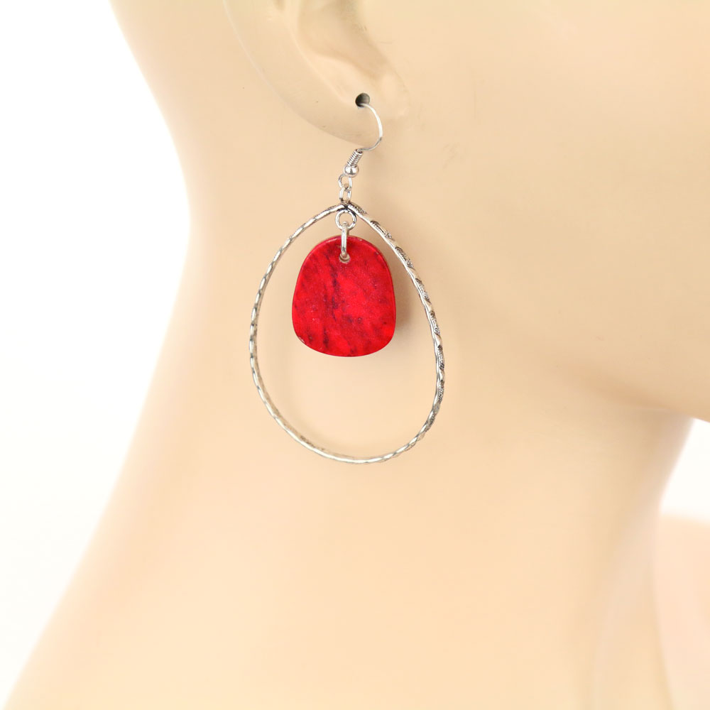 Teardrop with Stone Dangle Earrings - Image 2