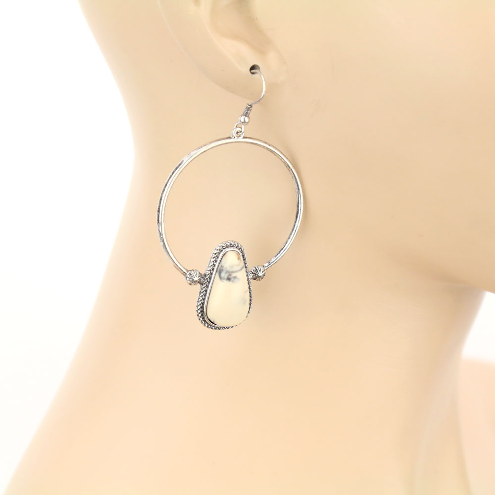 Stone Circle Dangle Earrings - Image 2