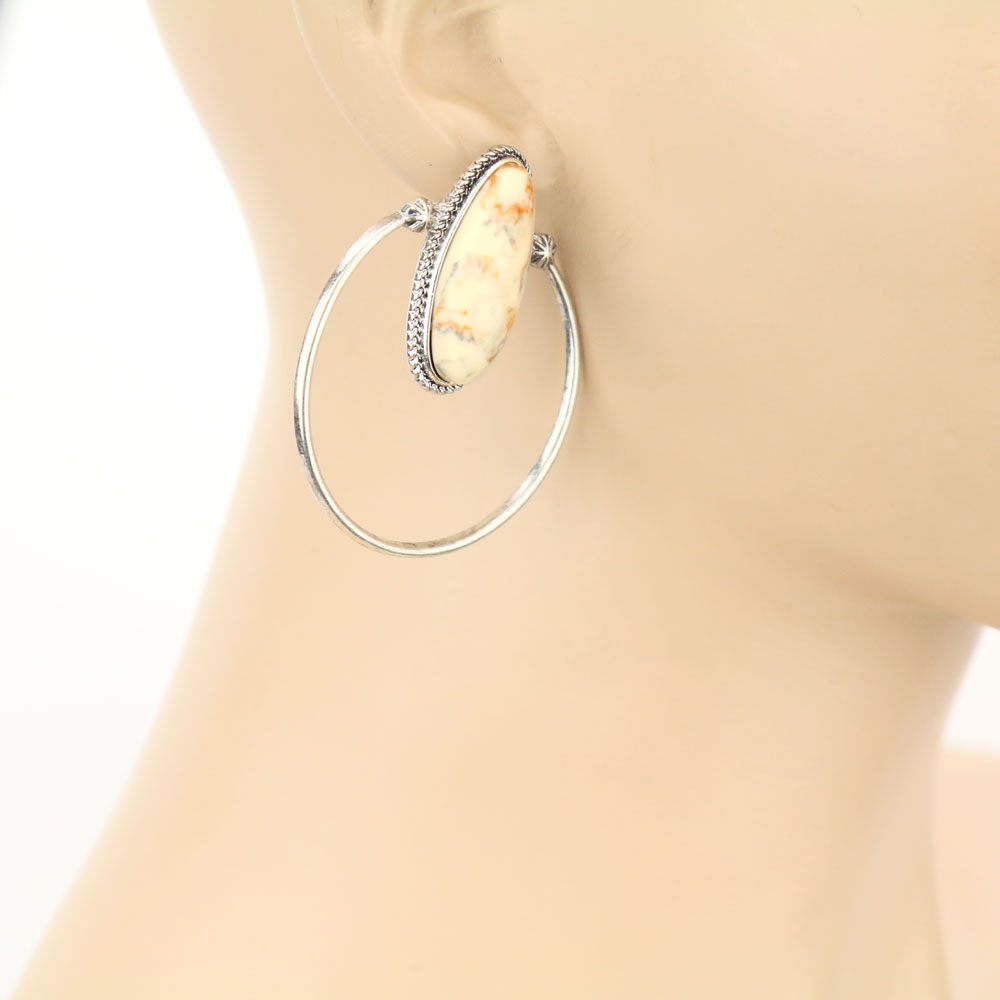 Stone Circle Stud Earrings - Image 2