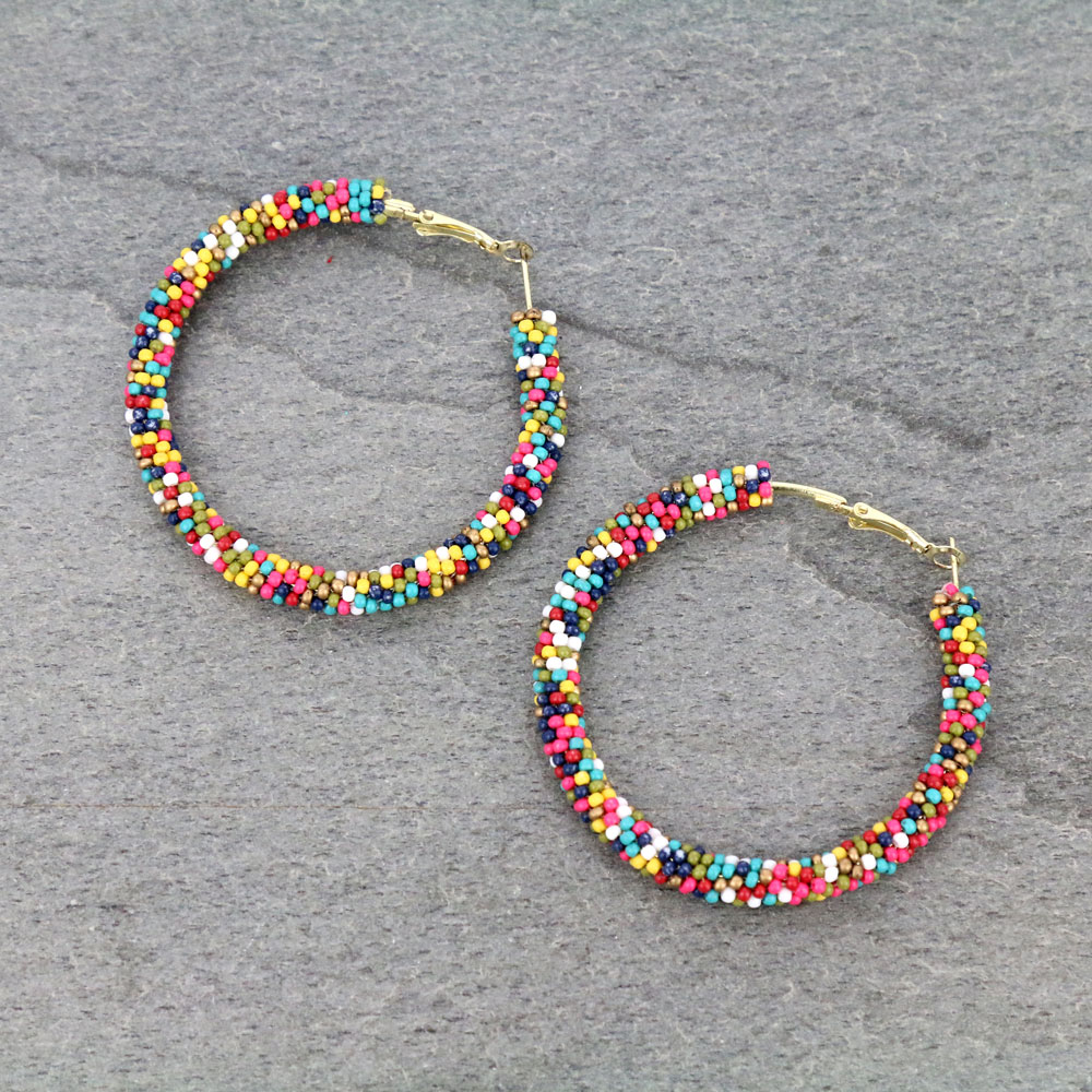 Seed Bead Round Hoop Earrings