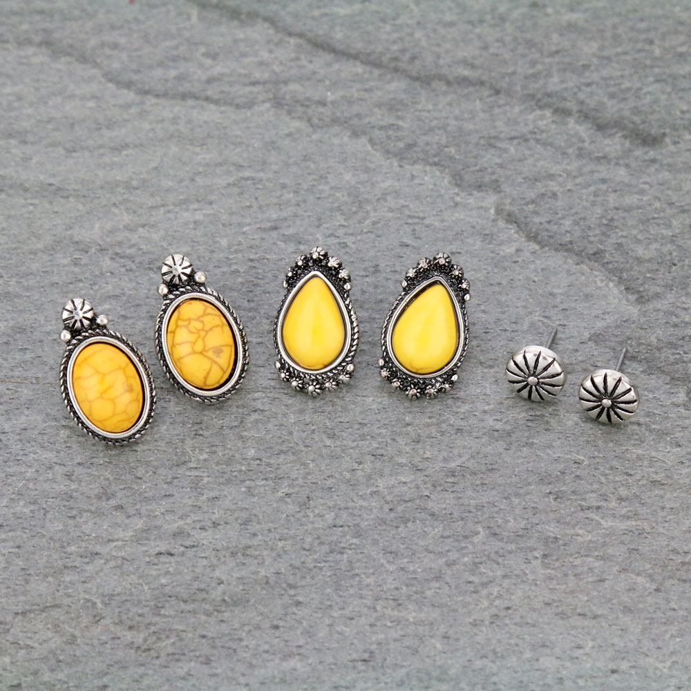 3 Pair Western Turquoise Earring Set