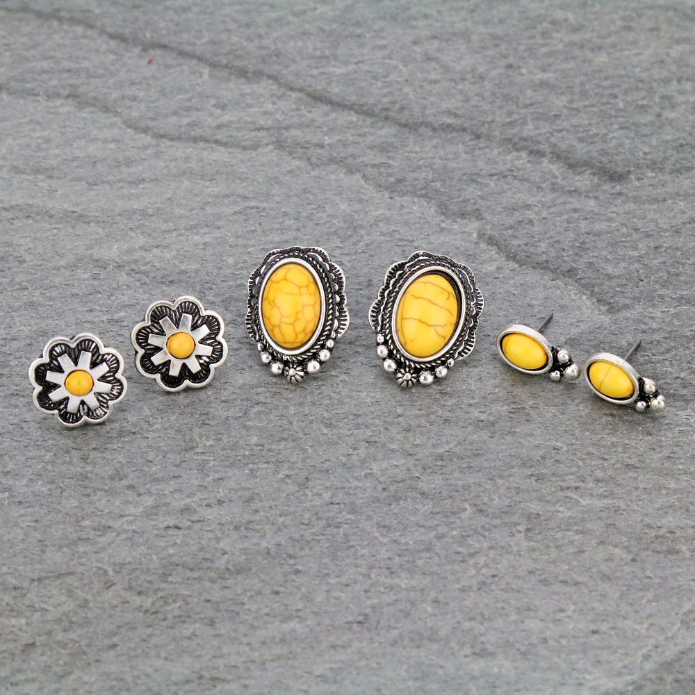 3 Pair Western Turquoise Earring Set