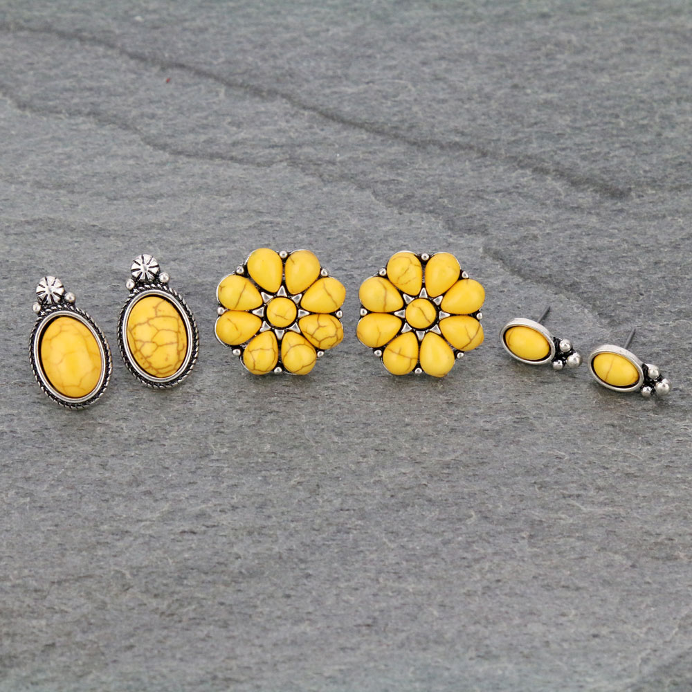 3 Pair Western Turquoise Earring Set
