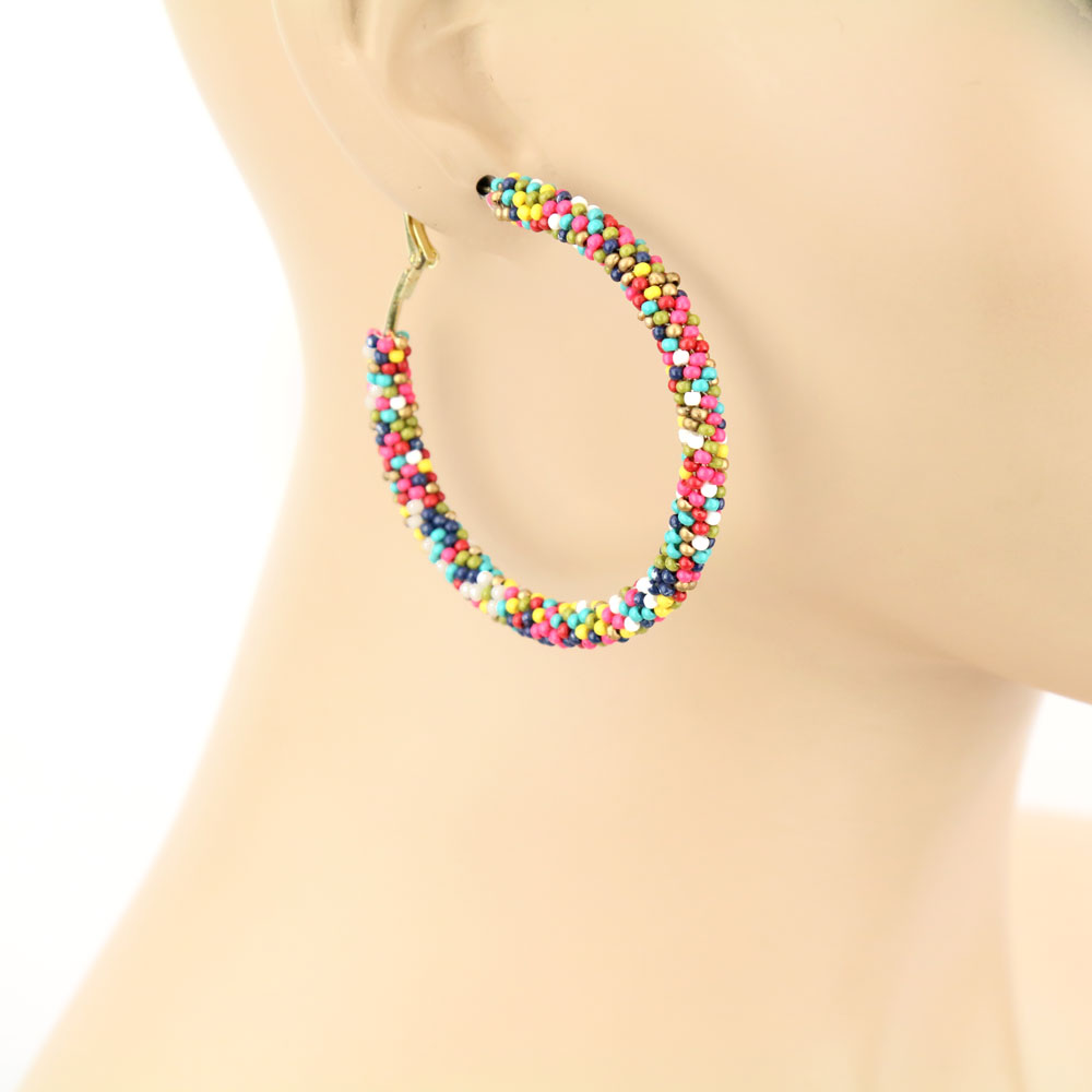 Seed Bead Round Hoop Earrings - Image 2