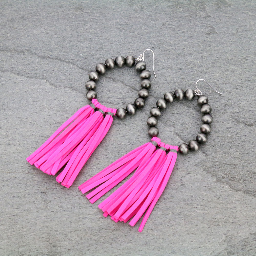 Navajo Style Pearl Tassel Dangle Earrings