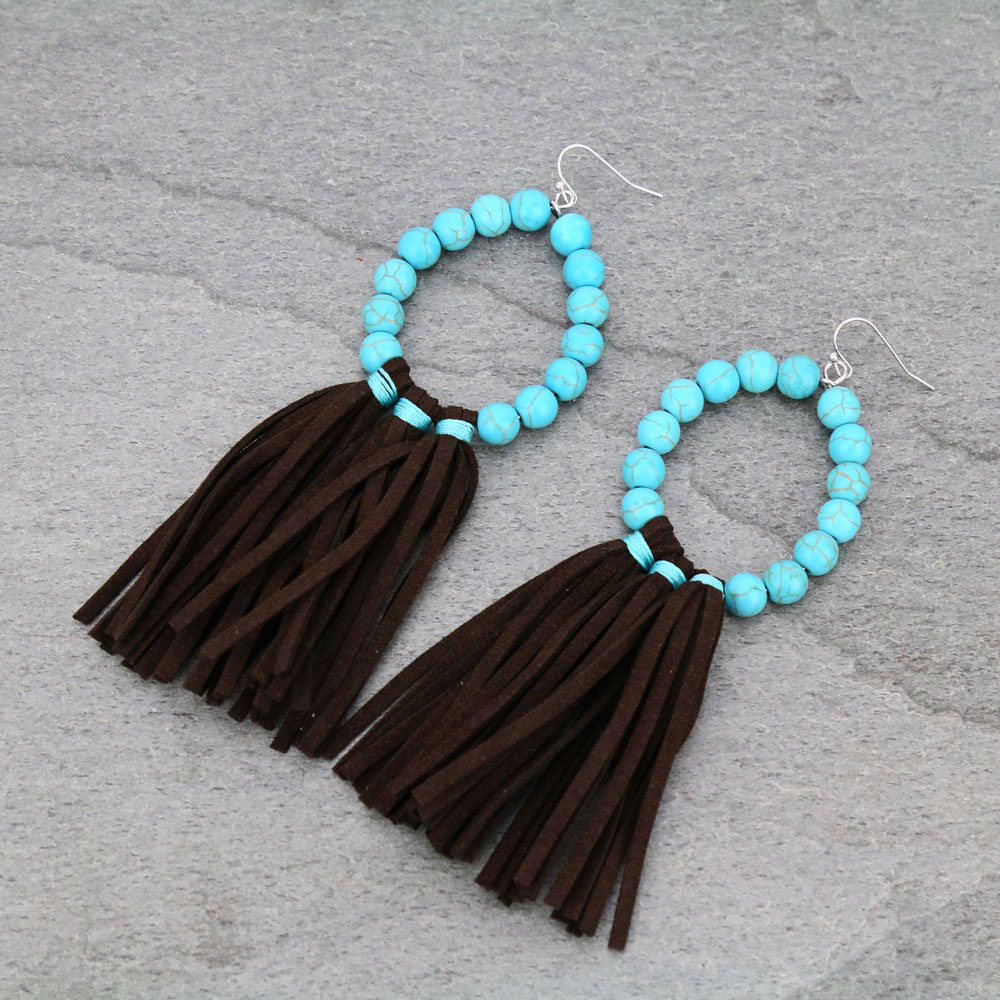 Navajo Style Pearl Tassel Dangle Earrings