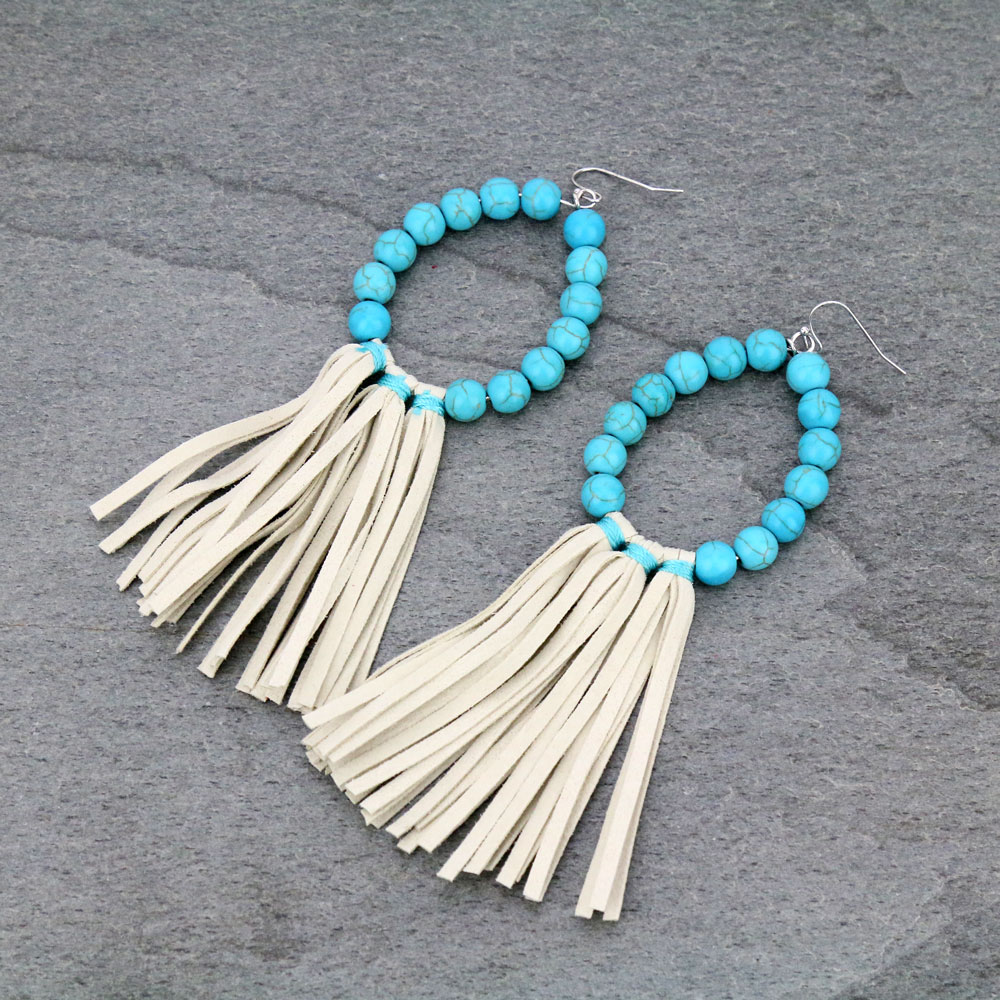Navajo Style Pearl Tassel Dangle Earrings