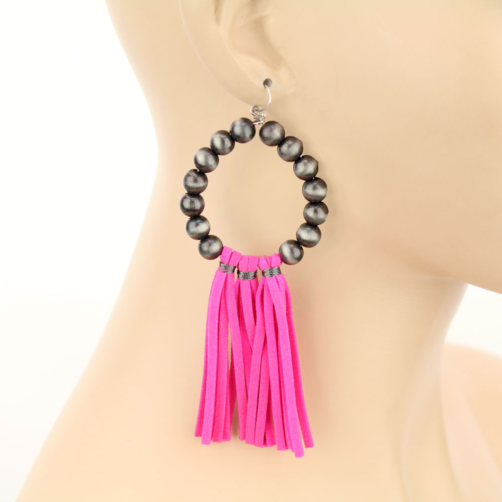 Navajo Style Pearl Tassel Dangle Earrings - Image 2