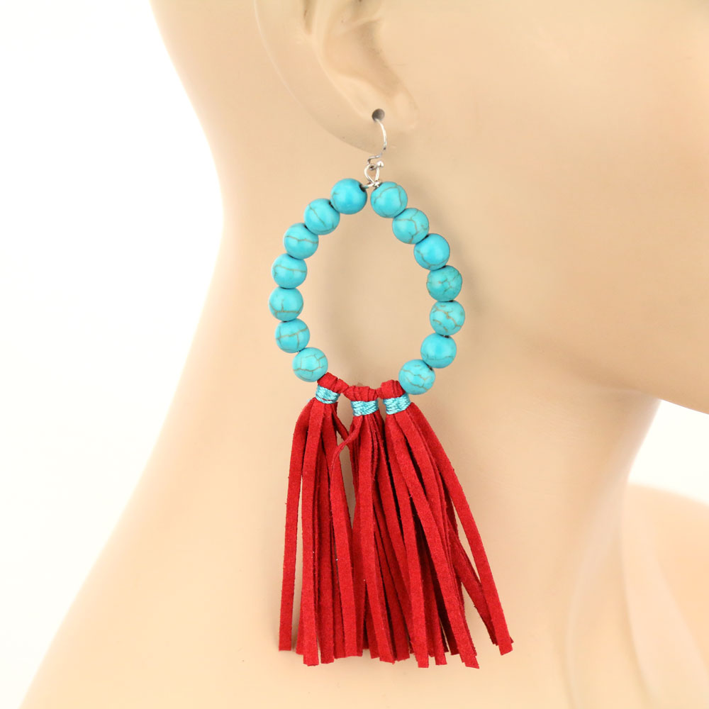 Navajo Style Pearl Tassel Dangle Earrings - Image 2
