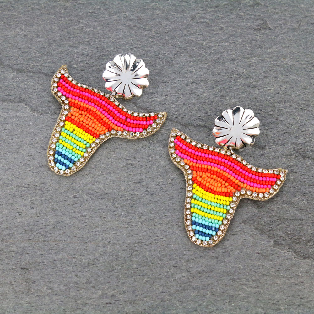 Handmade Serape Steerhead Seedbead Stud Earrings