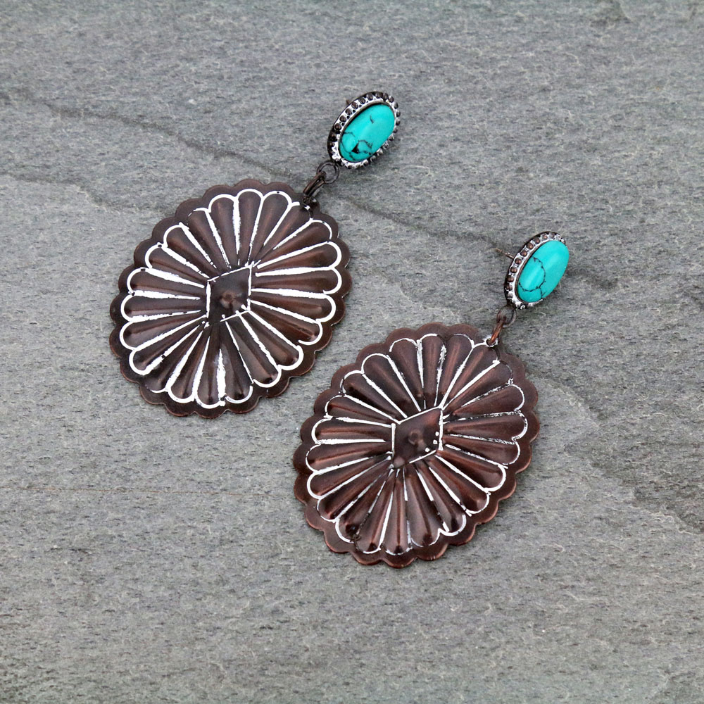 Handmade Western Concho Turquoise Stone Stud Earrings