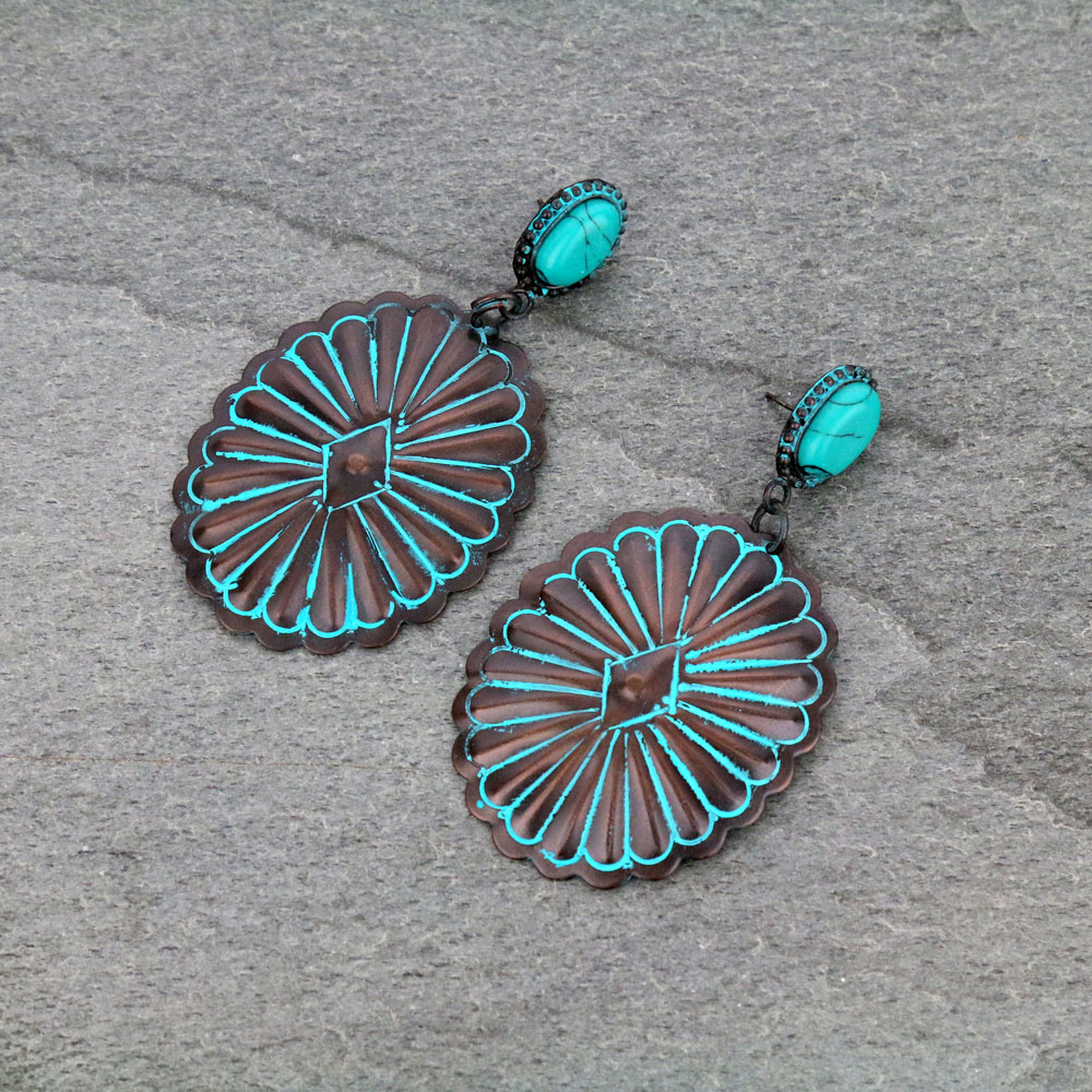 Handmade Western Concho Turquoise Stone Stud Earrings