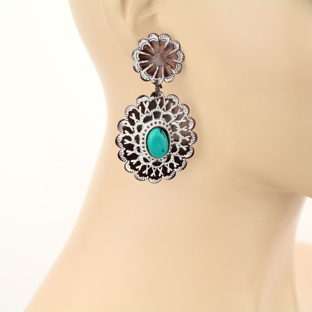 Handmade Turquoise Concho Stud Earrings - Image 2