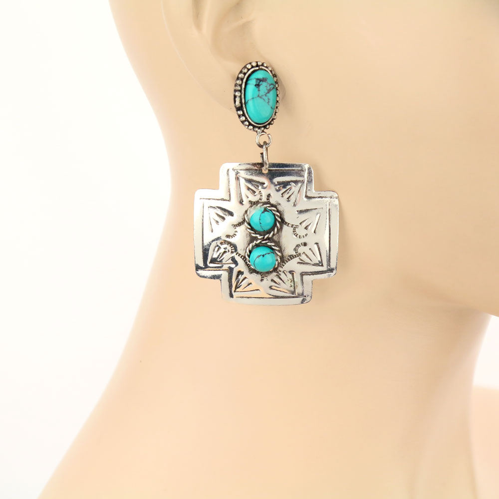 Handmade Western Turquoise Stone Stud Earrings - Image 2