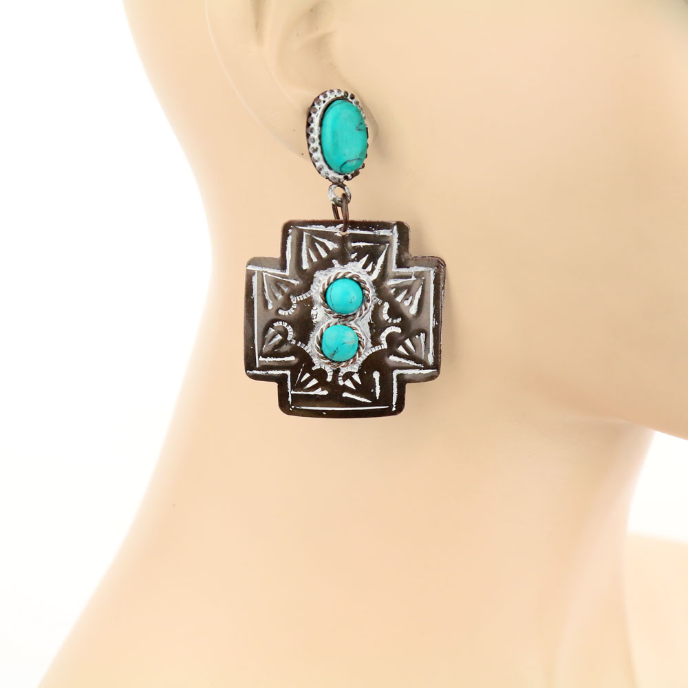 Handmade Western Turquoise Stone Stud Earrings - Image 2