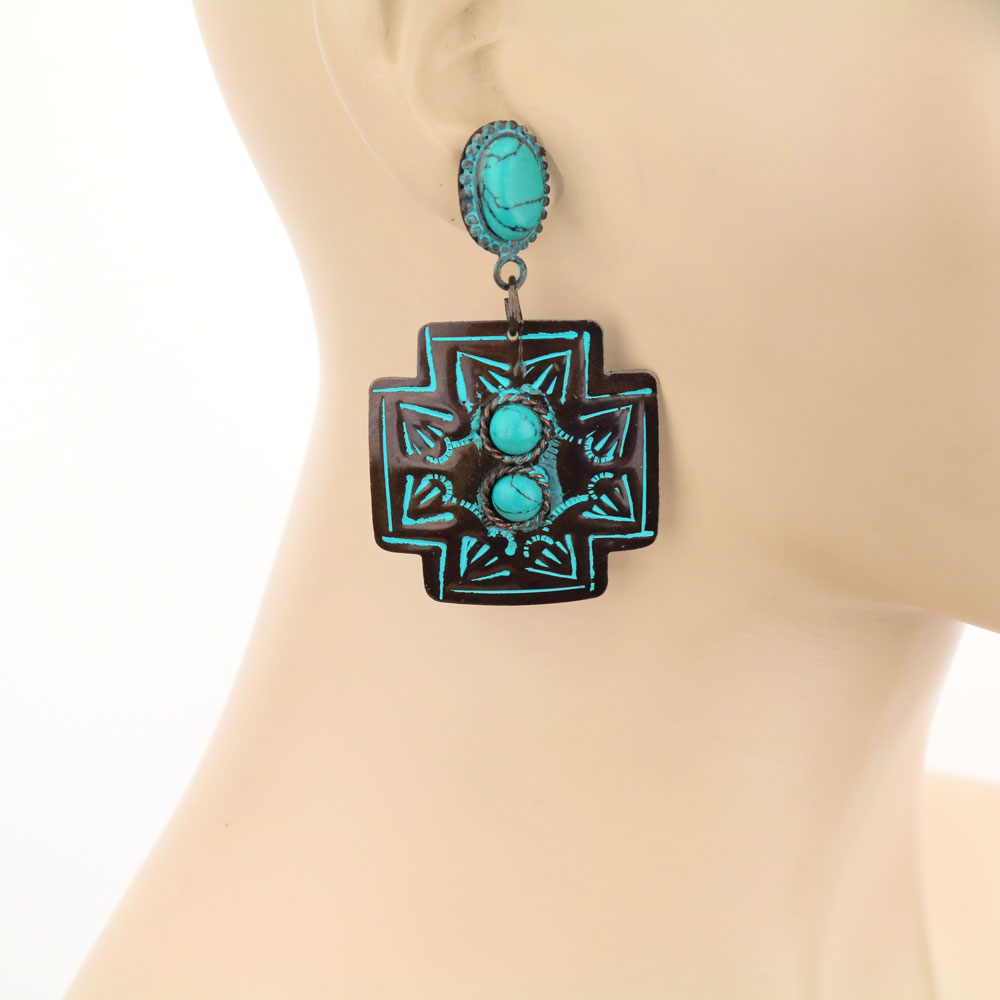 Handmade Western Turquoise Stone Stud Earrings - Image 2