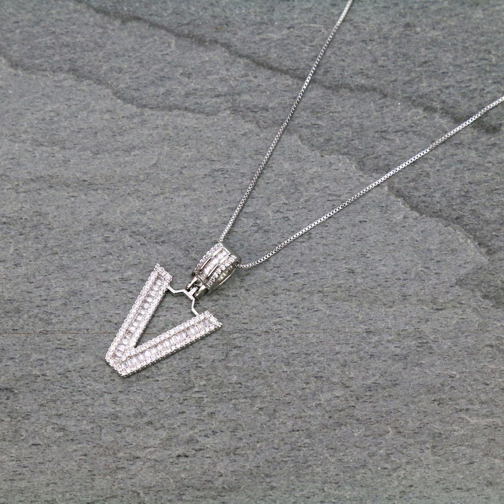 Letter V Cubic Zirconia Necklace