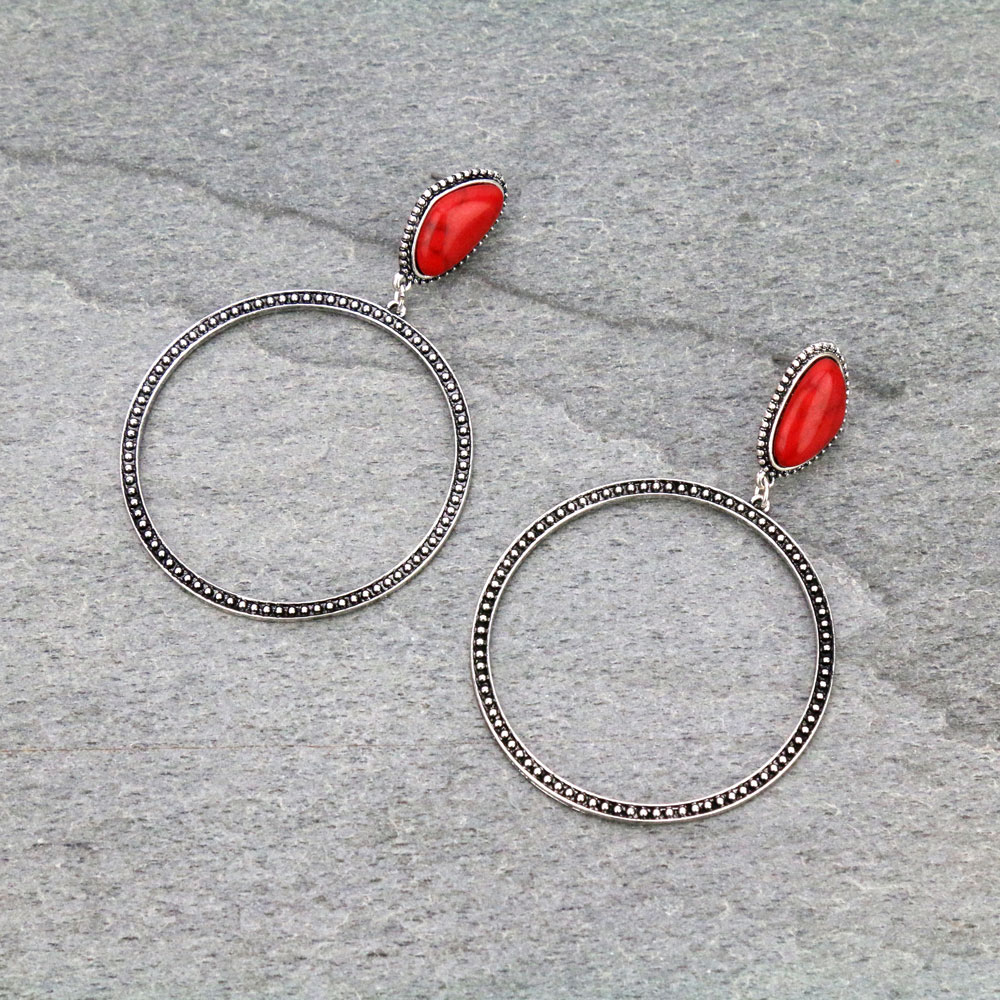 Circle Stone Stud Earrings