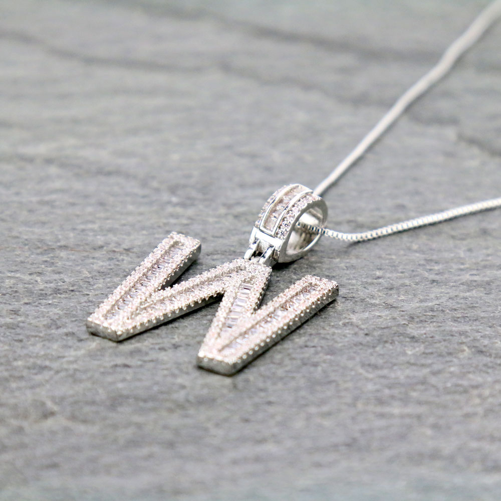 Letter W Cubic Zirconia Necklace - Image 3