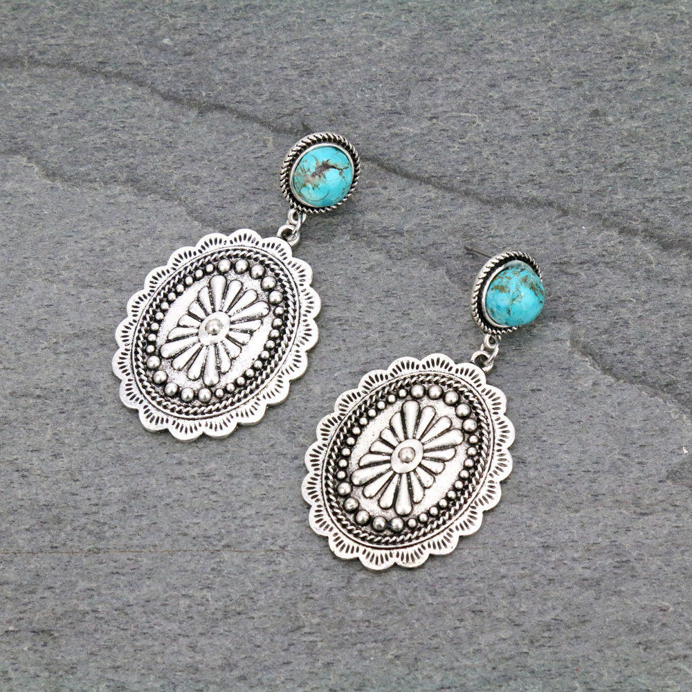 Boho, Concho, Natural Stone Post Earrings