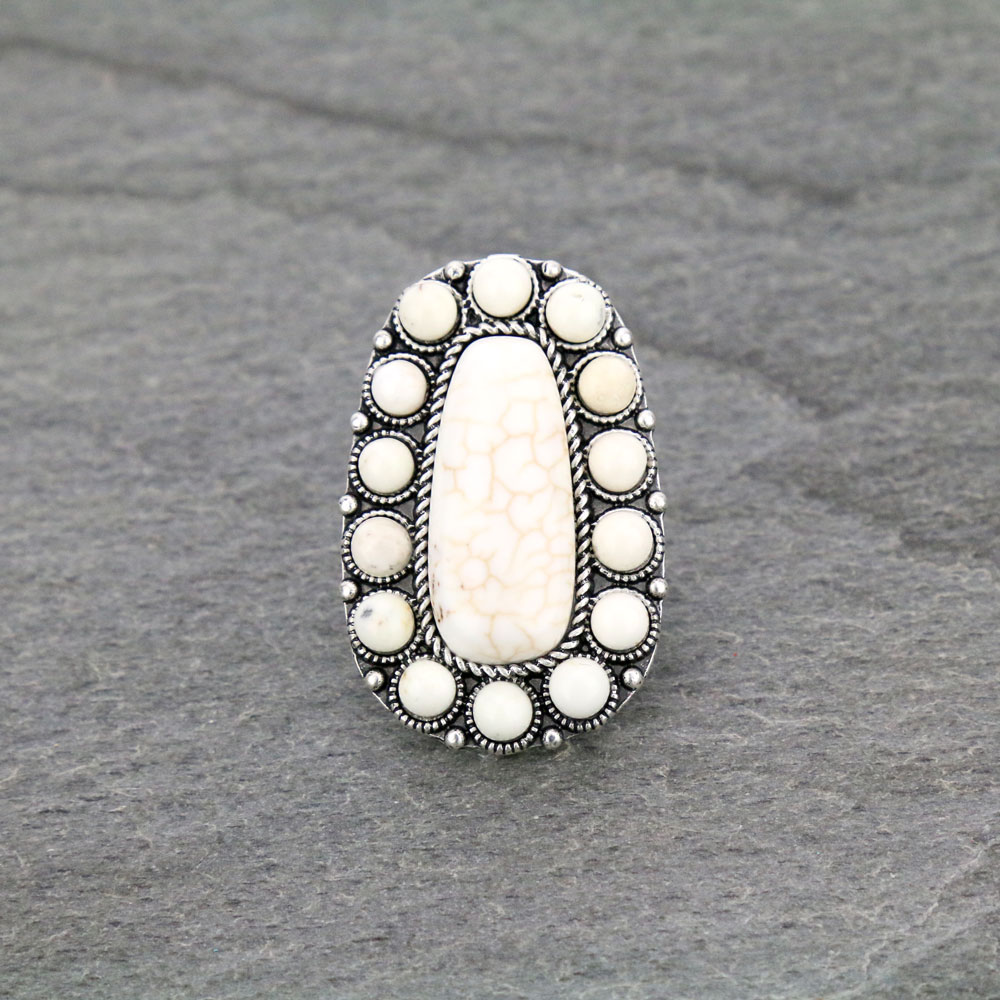 Big! Natural White Stone Adjustable Ring with Double Band