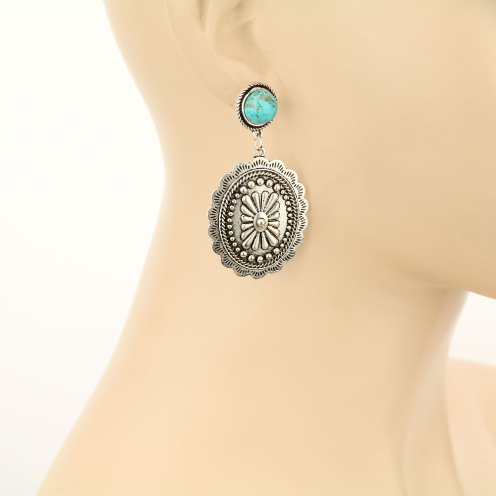 Boho, Concho, Natural Stone Post Earrings - Image 2