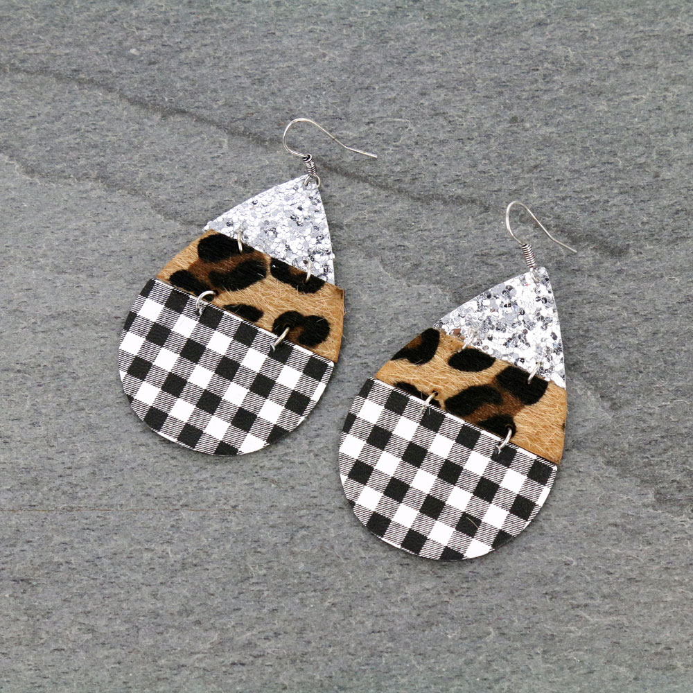 Leopard Teardrop Plaid Dangle Earrings
