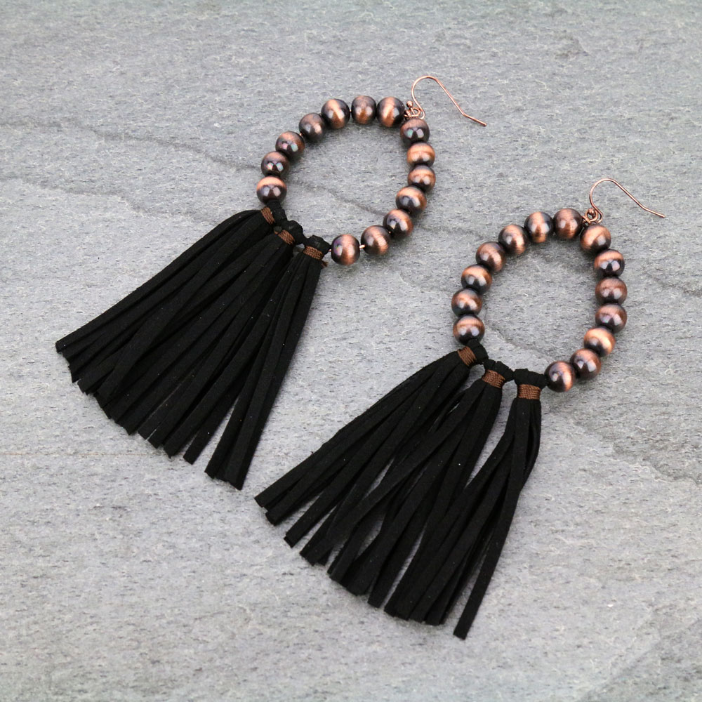 Navajo Style Pearl Tassel Dangle Earrings